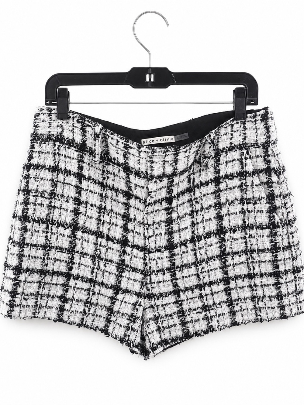Alice + Olivia Black and White Tweed High-Waist Shorts